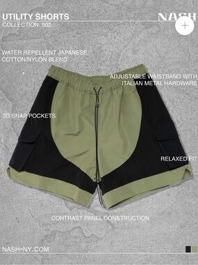 $295 Nash Utility Contrast Panel Men’s Shorts — Olive & Black XXL